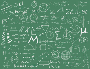 Set of hand drawn mathematical formulas and signs