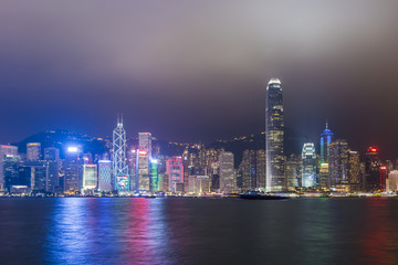HONG KONG - NOVEMBER 19, 2017: Night scene of Hong Kong skyline at Victoria harbour.