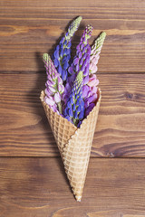  lupine flowers in waffle cone