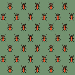 Background (texture) in oriental style - a pattern from a rhinoceros beetle. Insects are orange on a green background. Beetles are staggered. 