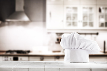 cook hat and kitchen space 