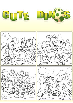 cartoon cute dinosaurs, set of images