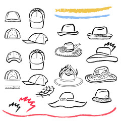 Summer hats, caps outlined template set