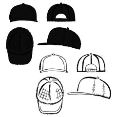 Baseball, tennis, rap cap outlined template