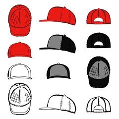Baseball, tennis, rap cap outlined template
