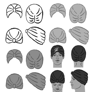 Turban Or Shower Cap Template And Man Head