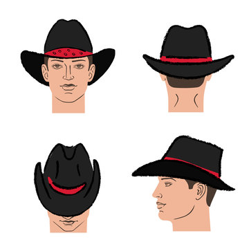 Cowboy hat template and man head