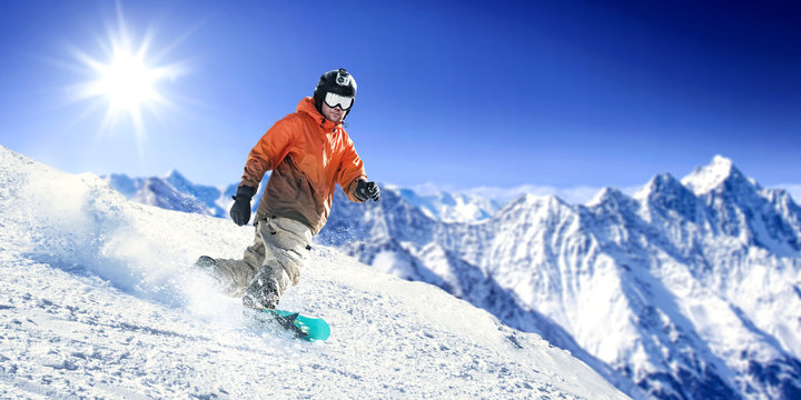 winter skier and mountains landscape 