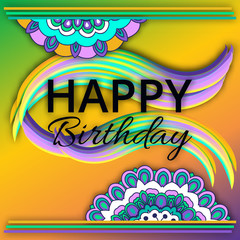 Fototapeta premium Happy Birthday card. on decorated mandala background. template , gift certificate, party invitation, congratulation
