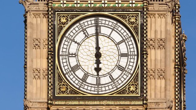 Animated time lapse of Big Ben's clock face with 12 hours passing in 10 seconds. Can be looped.
