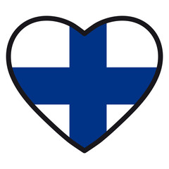Flag of Finland in the shape of Heart with contrasting contour, symbol of love for his country, patriotism, icon for Independence Day.