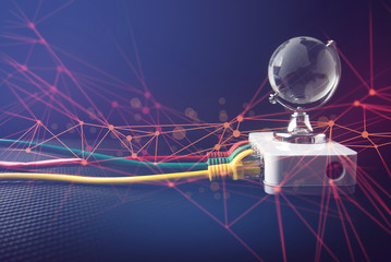 router internet with lan wire connect to network globe