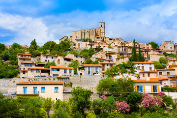 Fototapeta na wymiar View of the village of Eus in Pyrenees-Orientales, Languedoc-Roussillon. Eus is listed as one of the 100 most beautiful villages in France