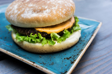 American cheese burger with fresh salad