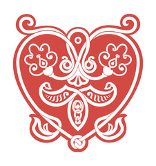 A heart. It is made in the style of vegetable ornament.