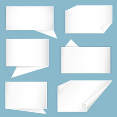 White paper square speech bubble on blue background vector design.