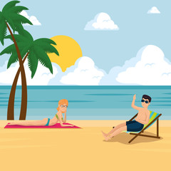 happy couple of lovers sunbathe on the beach design