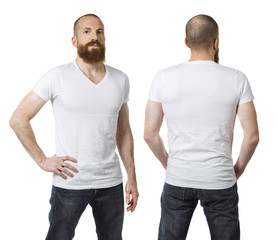 Man with beard wearing blank white shirt