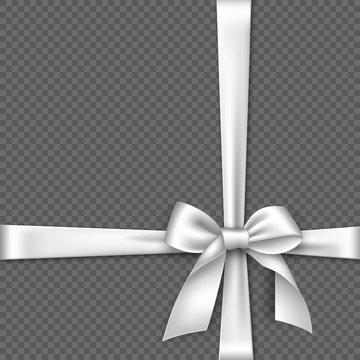Realistic white bow and ribbon. Element for decoration gifts, greetings, holidays. Vector illustration.
