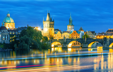 Scenic view on Vltava river and historical center of Prague,buildings and landmarks of old town, Prague, Czech Republic