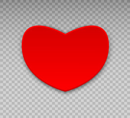 Valentine red heart on transparent background. Simple heart icon vector illustration