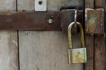 Old lock on the door. close-up. focus on lock 