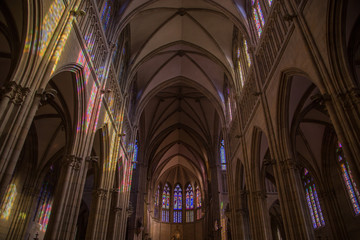 San Sebastian, Spain - April 13, 2017: Cathedral interior of the city of San Sebastian, with its stained glass windows