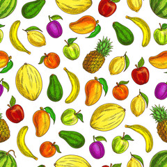 Fruits sketched icons in seamless fruit pattern