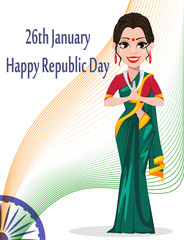 Indian Republic day greeting card with beautiful woman