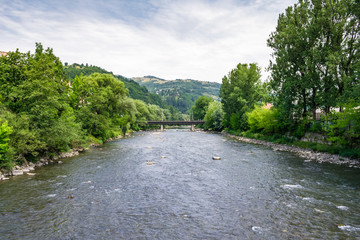 Tisza river in Rakhiv, Ukraine. beautiful landscape in Carpathian mountains