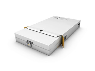 Locked White Package Box . 3d illustration isolated white