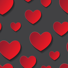 Valentine's day seamless abstract romantic background with cut paper hearts. Vector illustration. Paper hearts cut from paper. International holiday of lovers.