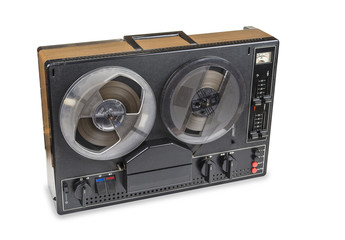 Old audio magnetic tape recorder reel to reel from seventies