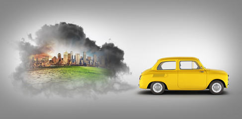 Obraz na płótnie Canvas concept of pollution by exhaust gases the car releases a lot of on black gradient background smoke 3d render