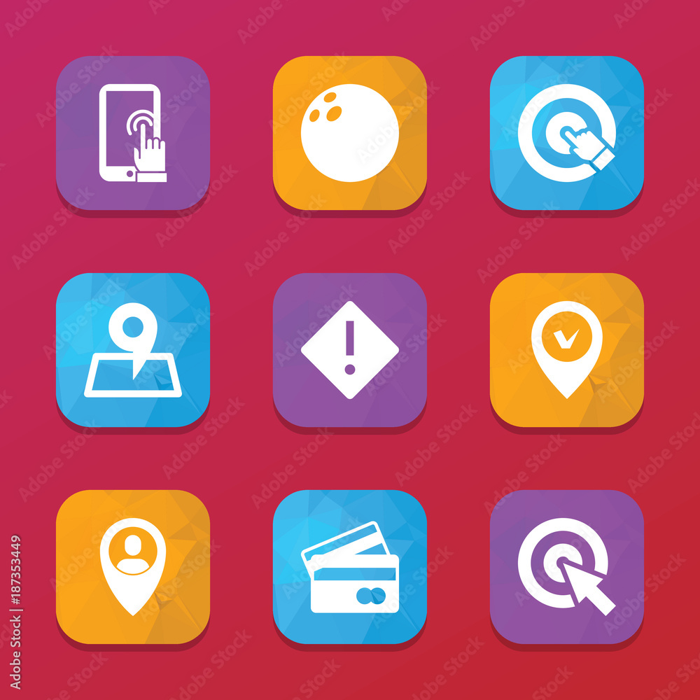 Poster point icons. vector collection filled point icons set.