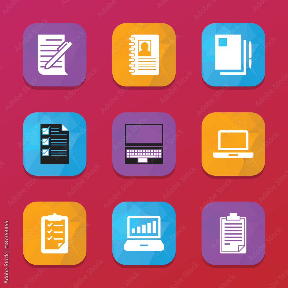 Poster Notebook icons. vector collection filled notebook icons set.
