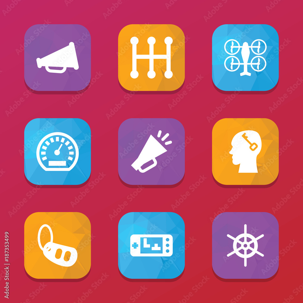 Poster control icons. vector collection filled control icons set.