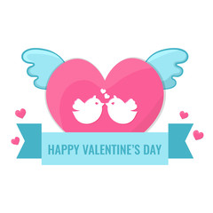 Heart with wings and lovebirds.