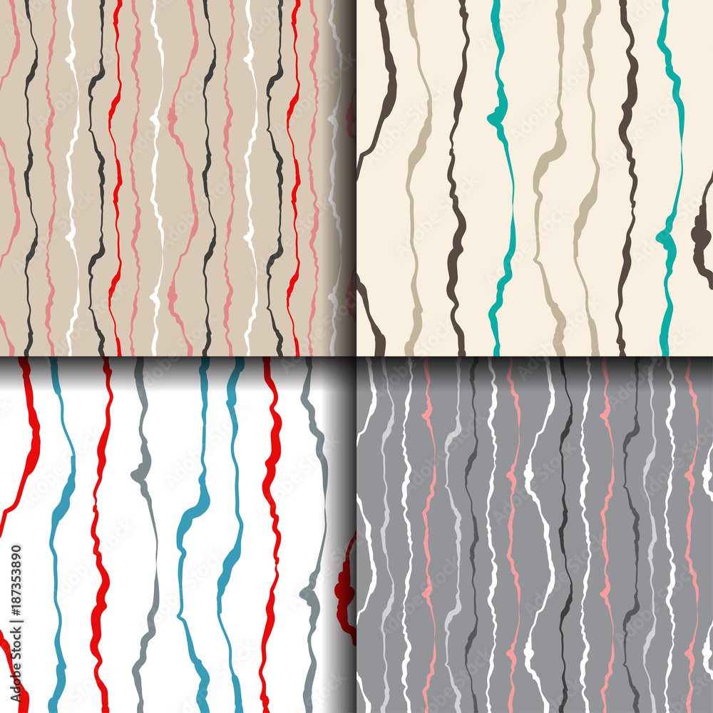Poster set of abstract seamless backgrounds with scribbled lines. striped pattern. trendy endless texture f