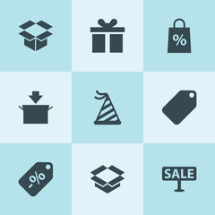 Set of 9 gift filled icons