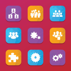 Teamwork icons. vector collection filled teamwork icons set.