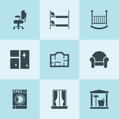 Set of 9 interior filled icons
