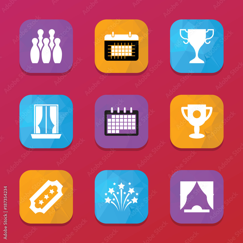 Poster event icons. vector collection filled event icons set.