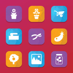 Garden icons. vector collection filled garden icons set.