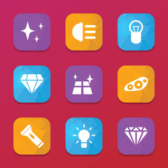 Shine icons. vector collection filled shine icons set.