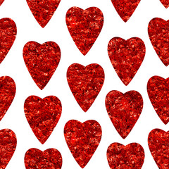 Abstract red hearts seamless pattern. Print of red heart shaped. Happy Valentines Day 14th february poster. Can be used for wallpaper, pattern fills, surface foil textures.