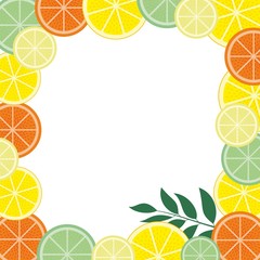 Decorative frame of oranges, lemons and grapefruit . Vector illustration.