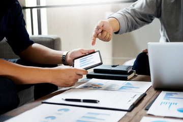 businessman presenting something at the seminar using tablet at the office  Audit concept at working