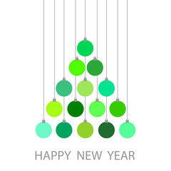Happy New Year Greeting Card with Green Decor Ball Hanging like Christmas Tree, Stock Vector Illustration