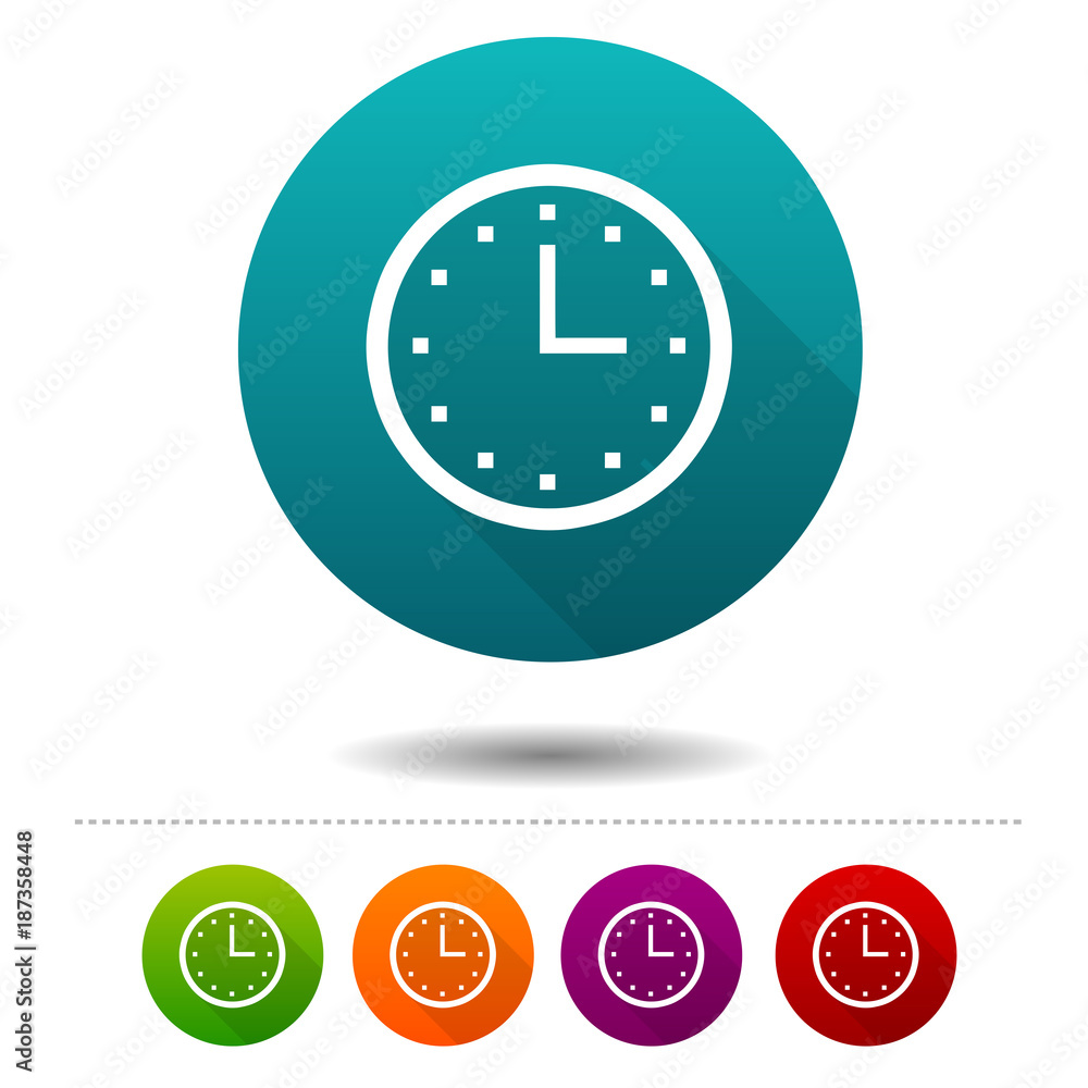 Poster clock icons. time signs. vector circle web buttons.